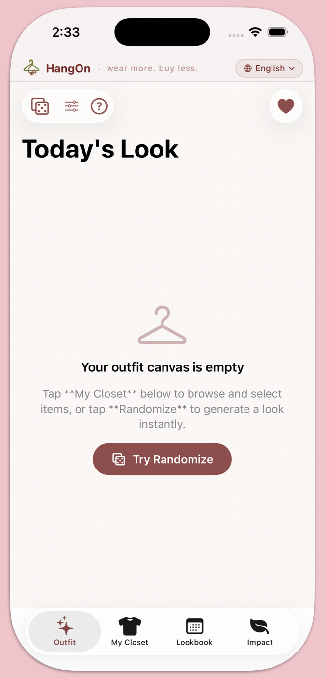 HangOn app home screen